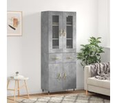 Aparador alto | aparador de comedor | armario de cocina madera contrachapada gris hormigón 69,5x34x180 cm cfw23464