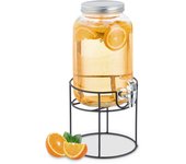 Relaxdays dispensador de bebidas con soporte, grifo y tapa, cristal, surtidor de agua y limonada, 3,3 l, transparente