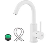 Auralum max grifo de lavabo blanco rotación de 360°mezclador de baño con mampara desmontable, agua fría y caliente
