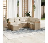 Conjunto de muebles de jardín de ratán beige de 7 piezas con cojines vidaxl