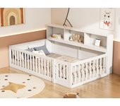 Cama de madera 90x200 cm - con cabecero con almacenaje y somier - blanco
