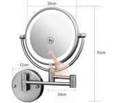 Espejo de pared redondo con led y luz retráctil y táctil para baño - estilo de maquillaje giratorio y recargable