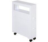Homcom armario de baño con ruedas mueble de baño estrecho con 2 cajones y estante de almacenamiento carga 20 kg 16x52x71,5 cm blanco