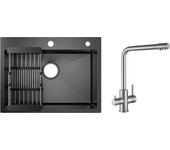 Fregadero de cocina 1 seno 60×45×18cm fregadero de acero inoxidable negro con cesta de drenaje + mezclador de cocina para sistema de ósmosis