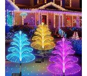 2 árboles de navidad luces al aire libre impermeable solar árbol de navidad luces de medusas 5 capas de fibra óptica 7 colores cambiantes