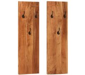 Perchero de pared 2 piezas 36x3x110 cm madera maciza de acacia