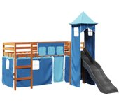 Cama individual | cama alta para niños con torre madera pino azul 90x200 cm cfw20317