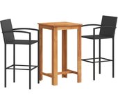 Mesa y taburetes de jardín 3 pzas madera acacia ratán pe negro