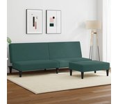 Sofá cama de 2 plazas con reposapiés de terciopelo verde oscuro