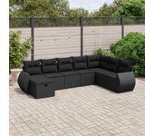 Conjunto de muebles de jardín vidaxl de 8 piezas con cojines negros de mimbre
