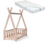 Vitalispa cama tipo tienda tipi, marrón, 70x140 cm con valla y colchón