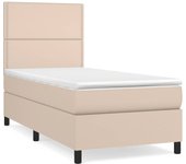 Cama con somier tapizado y colchón de polipiel capuchino 90x200 cm
