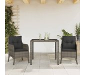 Set comedor de jardín 3 piezas | conjunto de jardín | muebles de jardín con cojines ratán sintético gris cfw946010