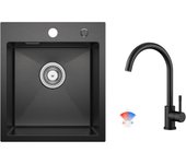 Fregadero de cocina de 1 seno antracita negro 40*45*19cm - fregadero de acero inoxidable fregadero de cocina + grifo mezclador de cocina negro