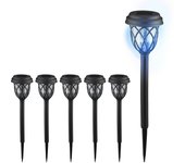 Relaxdays pack 6 luces solares led, faroles diseño farol, iluminación jardín y exteriores, 42,5x10 cm, con estaca, negro