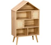 Estantería infantil efecto madera y caña con 2 puertas, boheme kids, natural, 60x30x100 cm