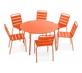 Mesa redonda de jardín y 6 sillas de metal naranja, palavas - oviala