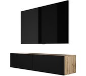 Mueble tv suspendido, 140 x 34 x 32 cm, roble wotan / negro mate