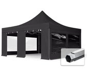 5x5 m carpa plegable, professional aluminio 50mm, ignífugo, 4 laterales con ventanas panorámicas, negro
