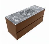 Mondiaz vica dlux 120cm mueble de baño color rust con 2 cajones. con lavabo cloud centro sin orificios color lava