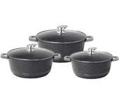 Set cacerolas 20/24/28 cm, tapa cristal con valvula de vapor, revestimiento greblon sin pfoa ecológico