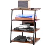 Vevor soporte audiovisual de 4 niveles, estante multimedia de madera con regleta y led, altura ajustable, para reproductor dvd/tv por cable/, marrón