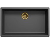 Fregadero grande negro de 70x40 cm para montaje bajo encimera, sobre encimera y enrasado con tapón dorado 1208968040