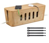 Relaxdays caja de cables, organizador para 2 regletas de enchufes, guardacables de bambú, 16,5 x 44 x 16 cm, natural