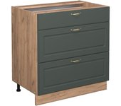 Vicco mueble bajo de cocina fame-line, verde dorado casa de campo, 80 cm con 3 cajones, sin encimera