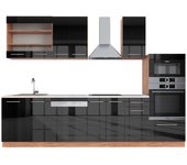 Vicco mueble de cocina fame-line, antracita brillo intenso/roble dorado eléctrico, 300 cm con armario alto, et mármol