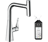 Grifo de cocina con spray hansgrohe metris select m71 240 cromo + limpiador briochin