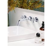 Grifo para lavabo de pared, 3 orificios ocultos, grifo para lavabo de baño, cromado