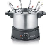 Severin fo2473 fondue eléctrica 8 personas con olla extraíble de acero inoxidable, incluye: protector contra salpicaduras y 8 tenedores