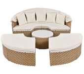 Conjunto de sofá de jardín con cama de salón de ratán, mesa y sillas.