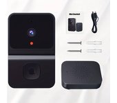Timbre con vídeo inalámbrico, cámara inteligente con visión nocturna 450p, audio bidireccional, almacenamiento en la nube, funciona con pilas, negro