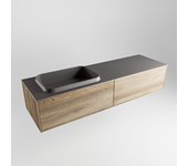 Mondiaz erin 150cm mueble de baño dark brown grey con 2 cajones. con lavabo ridge izquierda 1 orificio dark grey