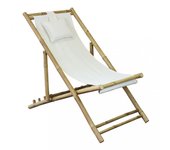 Tumbona de bambú y tela con cojín joyce para jardín y piscina ajustable blanco