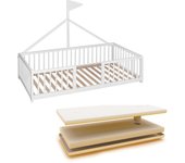 Cama infantil tipi 140x70 tipo montessori apache wonderland de madera de haya y color blanco + colchón sanitario ternum