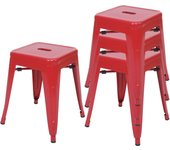 Juego de 4 taburetes hwc-a73, taburete de metal asiento taburete, metal diseño industrial apilable ~ rojo