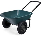 Carretilla de jardín con 2 ruedas para jardinería, carrito de jardín, 75l, carga 100 kg, carro de jardín con asa, marco de hierro, 140x65x65 cm, verde
