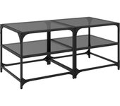 Mesa de centro con tapa de cristal, 2 piezas, acero negro, 50x50x45 cm
