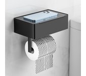 Portarrollos de papel higiénico con estante, soporte para toallitas húmedas, montaje en pared, apto para baño y cocina (negro)