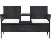 Banco de jardín | banco de exterior | silla de jardín 2 plazas y mesita ratán sintético negro 143 cm cfw311477