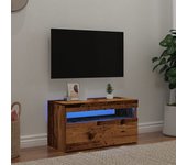 Mueble tv | mueble de salón | mesa de tv luces led madera ingeniería envejecida 75x35x40 cm cfw59847
