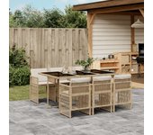 Conjunto de comedor de jardín y cojines 7 piezas polirratán beige