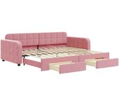 Sofá cama nido con cajones terciopelo rosa 90x200 cm