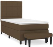 Cama con somier tapizado y colchón de tela marrón oscuro 90x190 cm