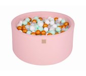 Meowbaby piscina de bolas, round seca para niños, rosa claro : blanco/oro/transparente/menta, 300 pcs, 90x40cm