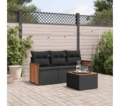 Juego de sofás jardín 4 piezas | conjunto de jardín de ocio | set de comedor de jardín con cojines ratán sintético negro cfw658021