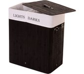 Cesto para ropa sucia hwc-c21, caja para ropa sucia cesto para ropa sucia, bambú 2 compartimentos 63x55x34cm 100l ~ negro